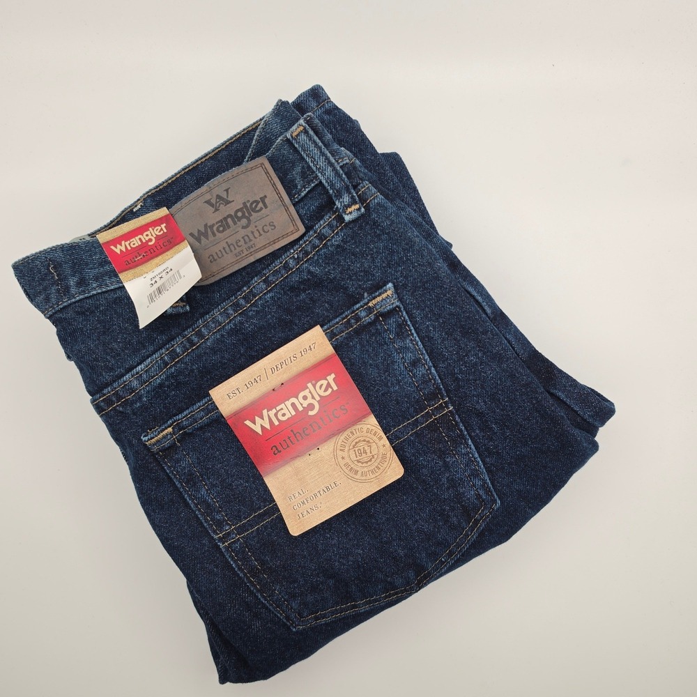 Wrangler Authentics Jeans Mens 34x34 Dark Blue Casual Straight Leg Cotton NEW